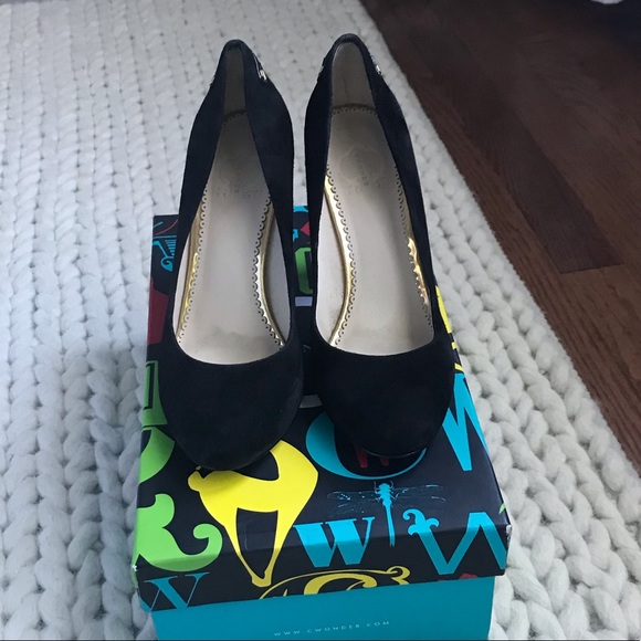 C. Wonder Shoes - Black suede pumps